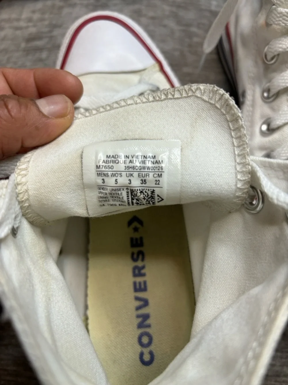 Converse White High Top Sneakers with Red Trim - Picture 2 of 4